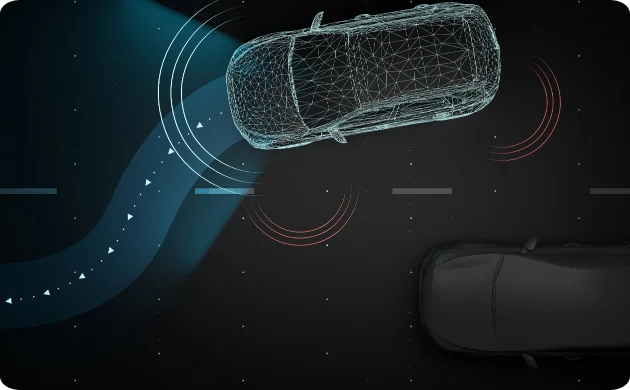 advanced automotive software solutions and the integration of IIoT technology within the smart transportation sector. By visualizing autonomous driving sensors, predictive pathing, and real-time data validation, it effectively targets keywords related to automotive engineering and intelligent vehicle systems. This technical imagery helps establish authority for brands providing connected vehicle ecosystems and HMI software development.