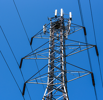 High-voltage transmission tower and power lines